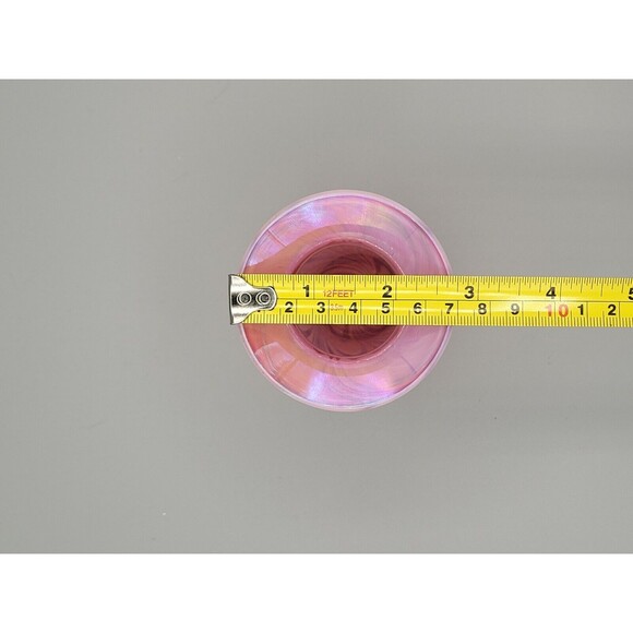 Art Glass Handblown Pink Iridescent White Swirl Bud Vase Pulled Feather - Picture 6 of 7